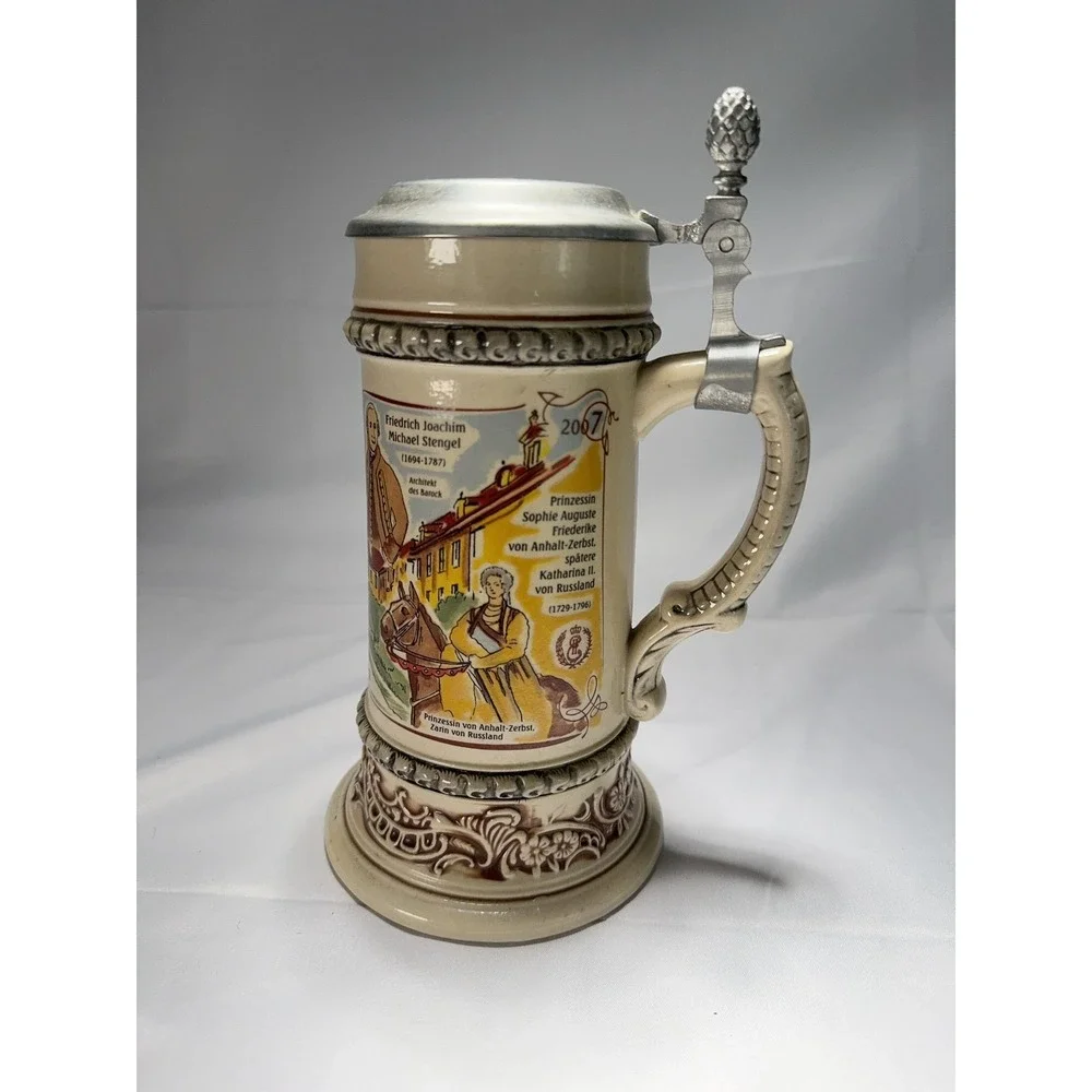 German Beer Stein Zerbst 2007 Zerbster‎ Personlichkeiten Pewter Lid Souvenir